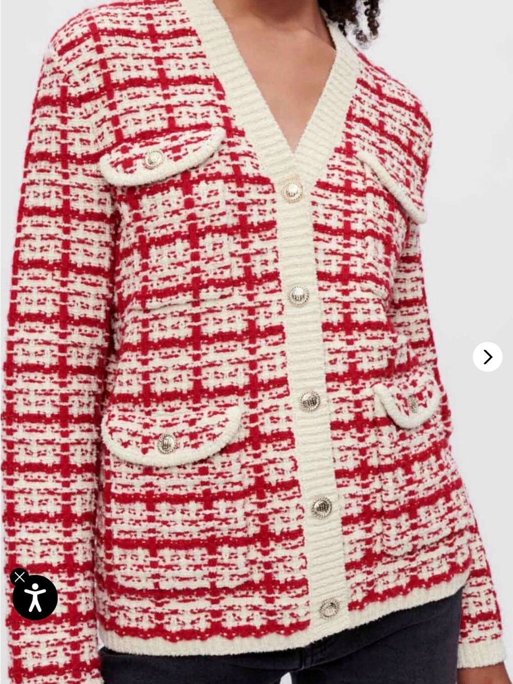 Maje Red and Cream Tweed Cardigan
